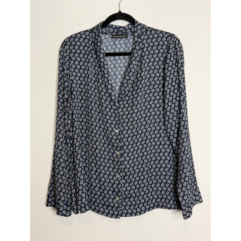 Something Navy 2 Piece Set Medallion Print Blouse and Shorts Navy Blue M
